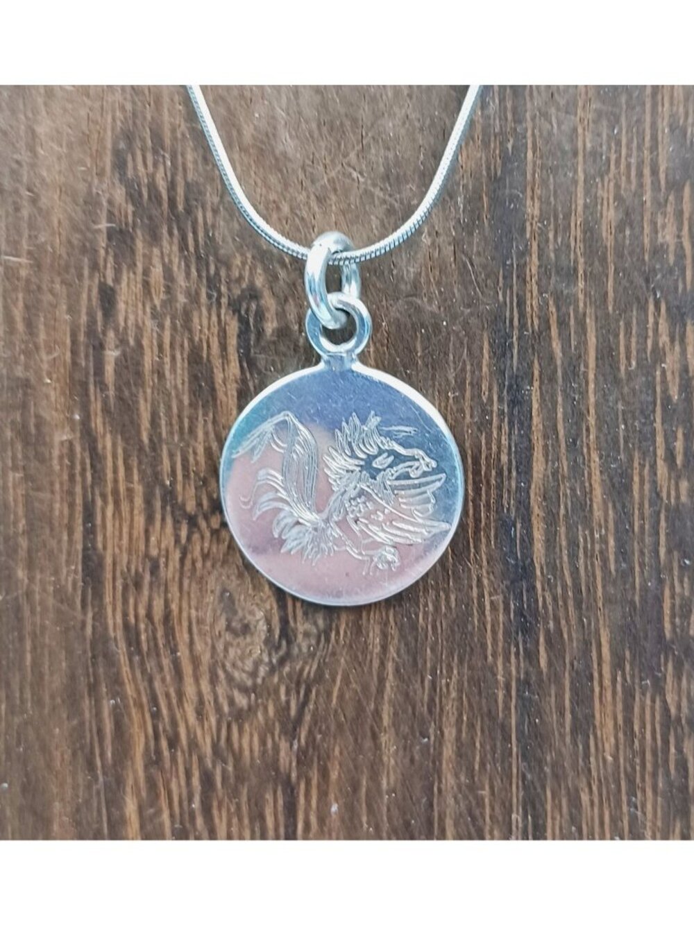 925 Italy Sterling Silver USC Carolina Gamecocks Pendant Necklace Round Disc